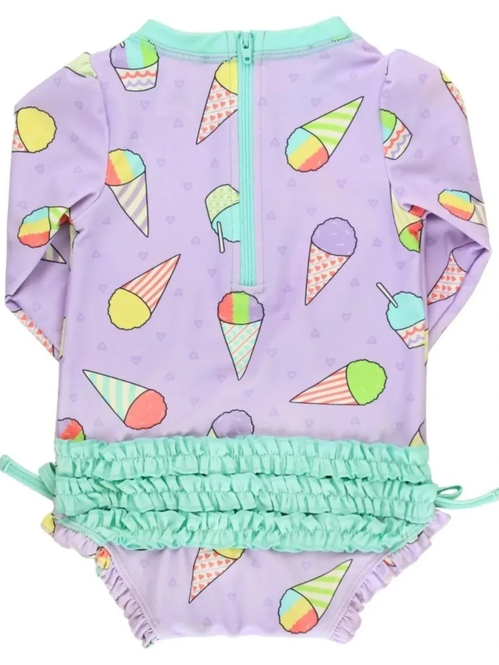 Rufflebutts SNOW CONES LONG SLEEVE ONE PIECE RASH GUARD swimsuit 6-12 mo purple
